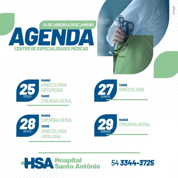 Agenda do CEM do HSA para a semana de 24 a 29 de janeiro de 2022