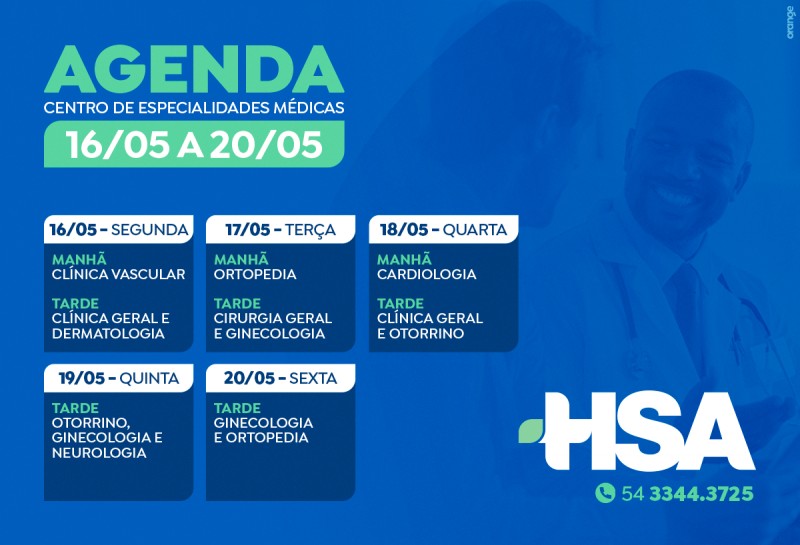 Agenda do CEM do HSA de 16 a 20 de maio de 2022