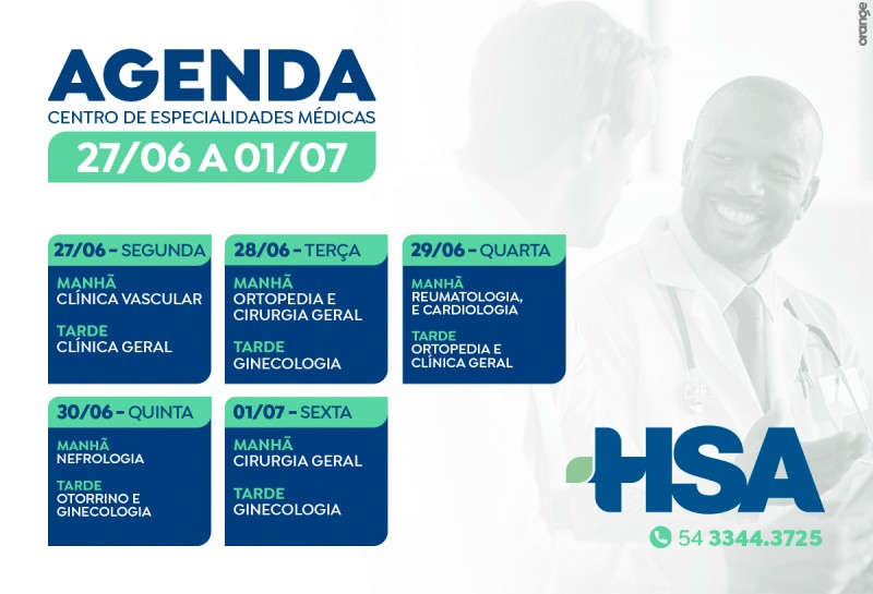 Agenda do CEM do HSA de 27 de junho a 01 de julho de 2022