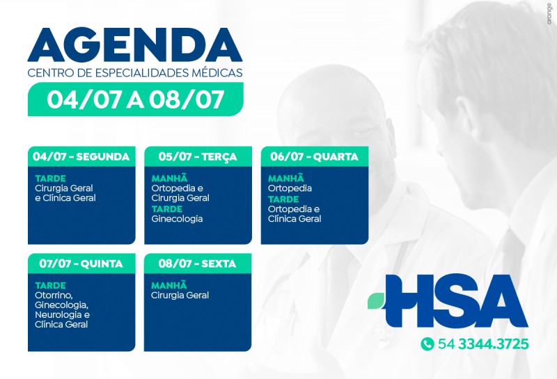 Agenda do CEM do HSA de 04 a 08 de julho de 2022