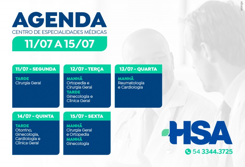 Agenda do CEM do HSA de 11 a 15 de julho de 2022